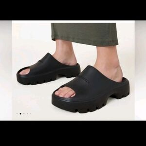 All Saints Women's Black Eclipse Flatform Logo Trendy Casual Rubber Slides 6